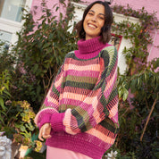 Tasha Oversized Balloon Sleeve Stripe Roll Neck Jumper - Purple