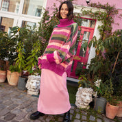 Tasha Oversized Balloon Sleeve Stripe Roll Neck Jumper - Purple