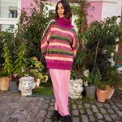 Tasha Oversized Balloon Sleeve Stripe Roll Neck Jumper - Purple