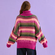 Tasha Oversized Balloon Sleeve Stripe Roll Neck Jumper - Purple