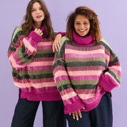 Tasha Oversized Balloon Sleeve Stripe Roll Neck Jumper - Purple