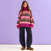 Tasha Oversized Balloon Sleeve Stripe Roll Neck Jumper - Purple