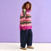 Tasha Oversized Balloon Sleeve Stripe Roll Neck Jumper - Purple