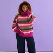 Tasha Oversized Balloon Sleeve Stripe Roll Neck Jumper - Purple