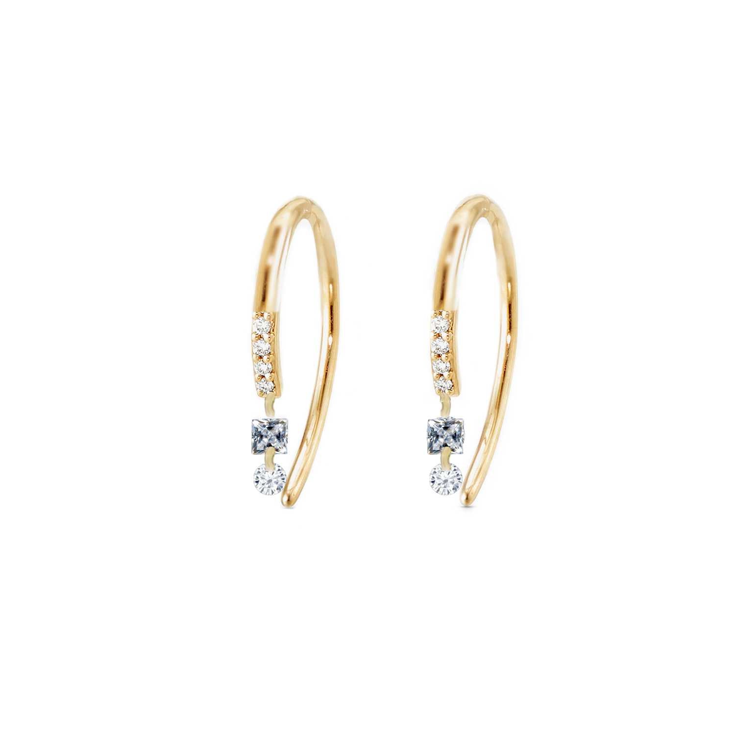 Rising Star Pave Diamond Hook Earrings with A drop Diamond