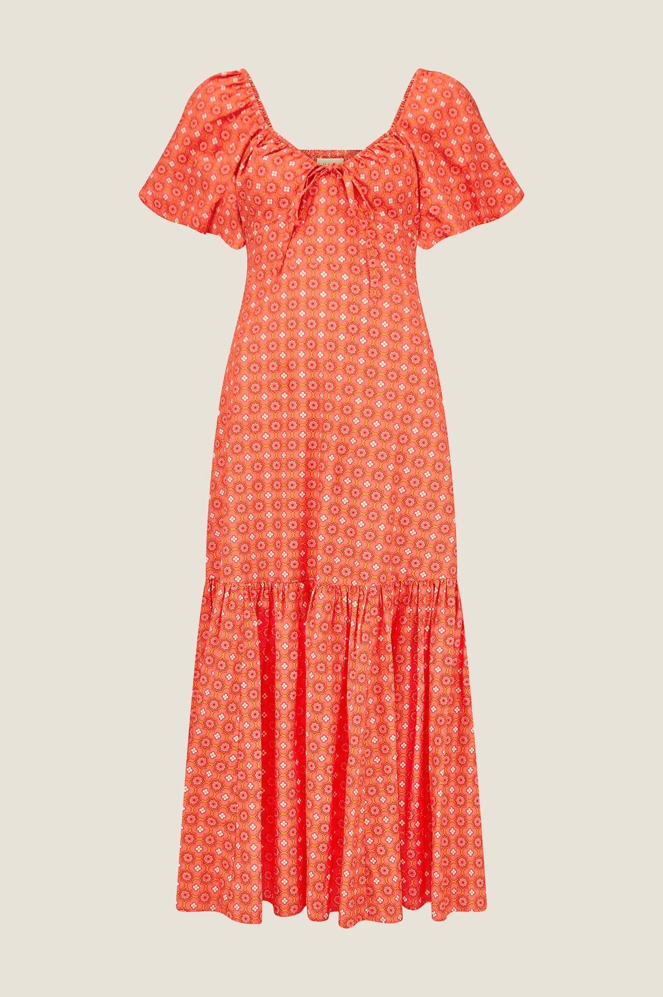 Zillah Dress | Geo Floral Pink/Orange