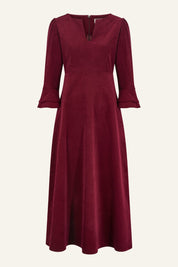 Jocelyn V-Neck 3/4 Sleeve Corduroy Dress | Wine