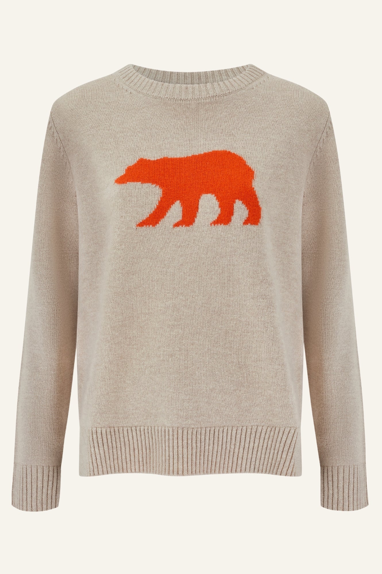 Merino Wool Polar Bear Jumper | Oat/Orange