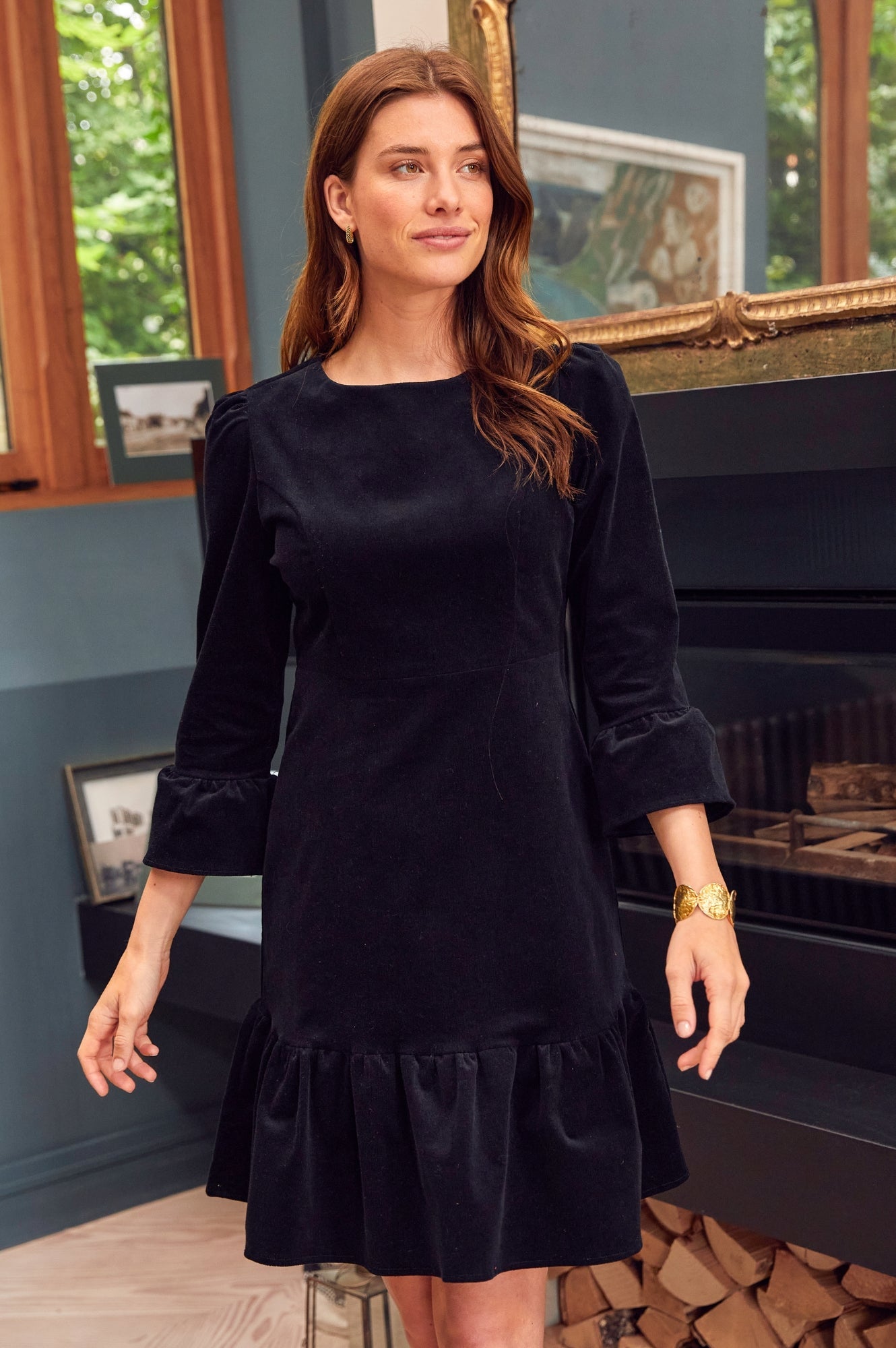 Victoria Mini Stretch Corduroy Dress | Black