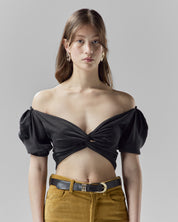 Convertible Puff-Sleeve Crop Top | Black