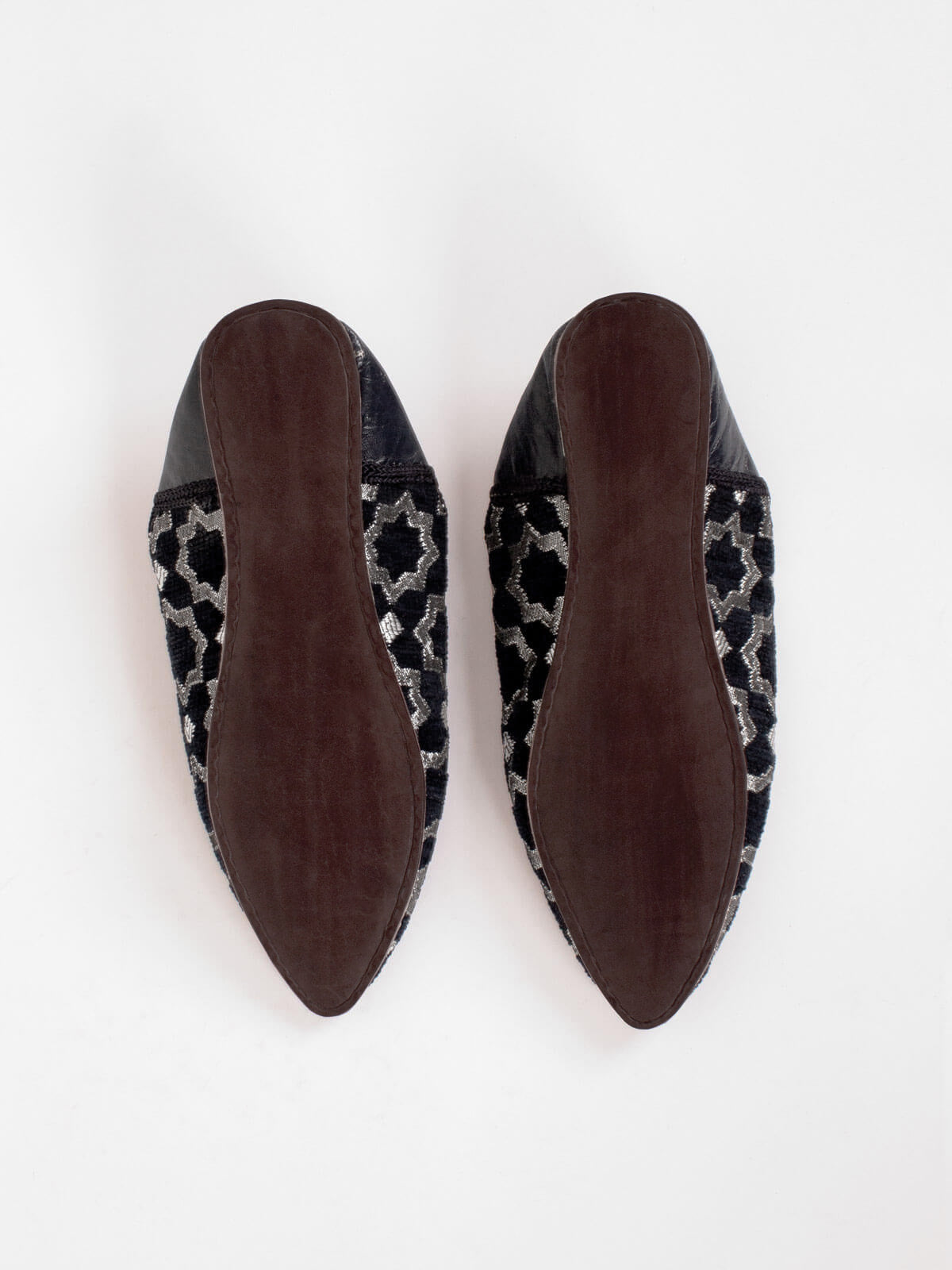 Moroccan Star Brocade Pointed Babouche Slippers, Black