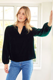 Faye Velvet Blouse | Emerald