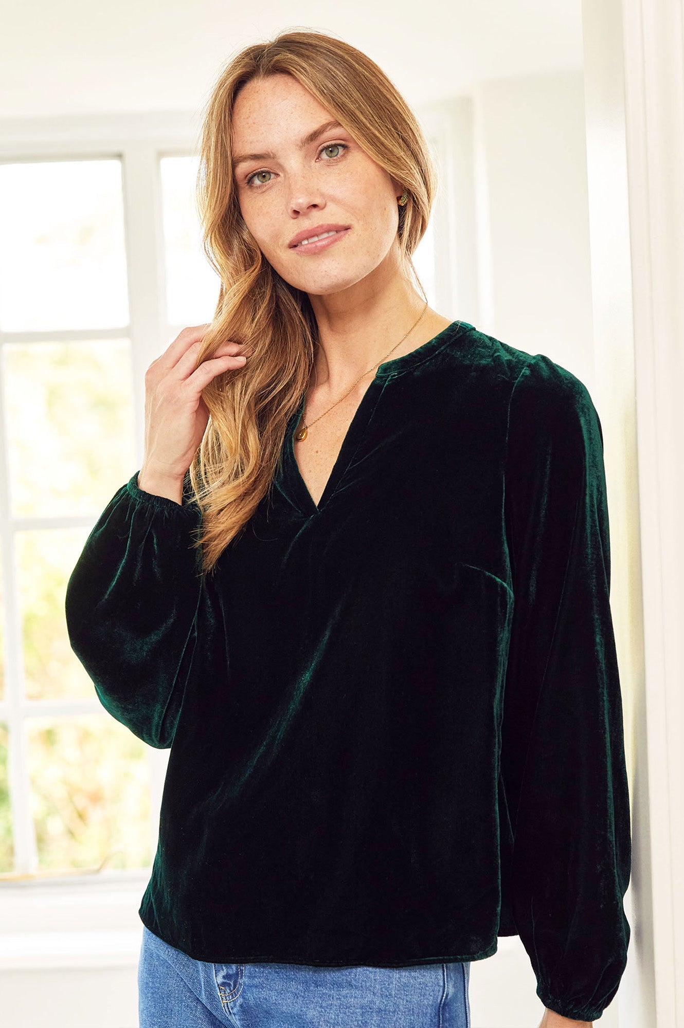 Faye Velvet Blouse | Emerald