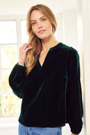 Faye Velvet Blouse | Emerald