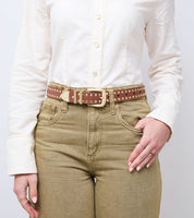 Ayla Vegan Bio-Based Bamboo Western Studded Belt in Brown