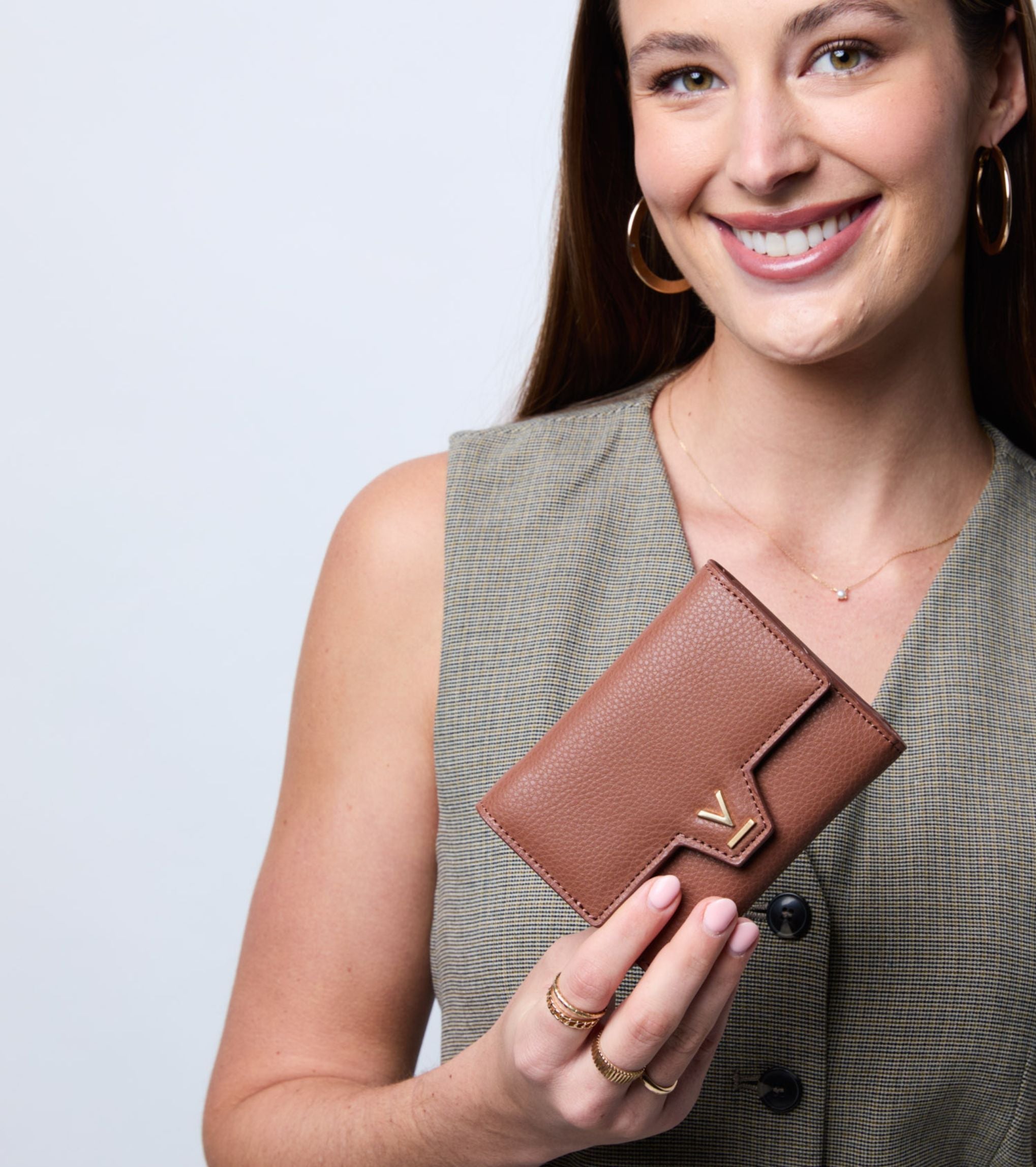 Clemmie Vegan Bio-Based Bamboo Trifold Purse in Brown