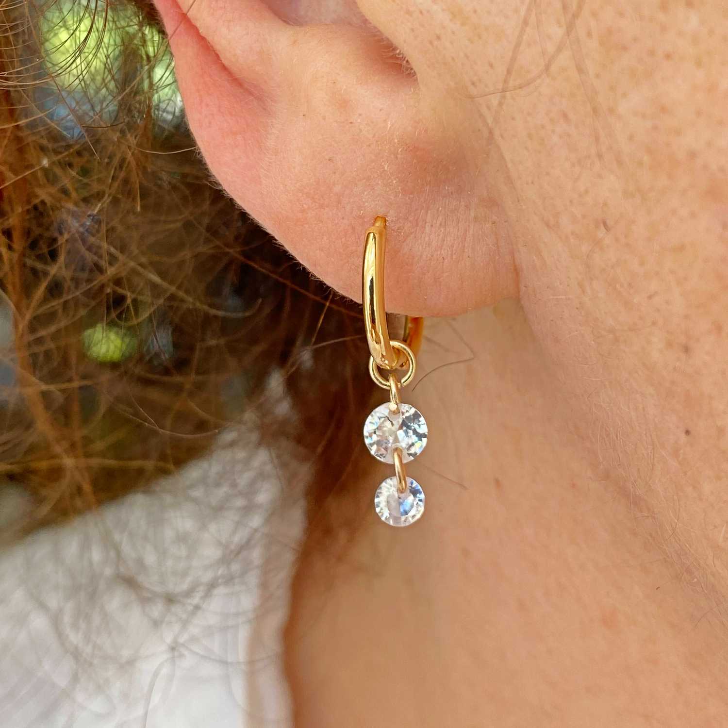 Rising Star Double Diamond Dot Hoop Earrings