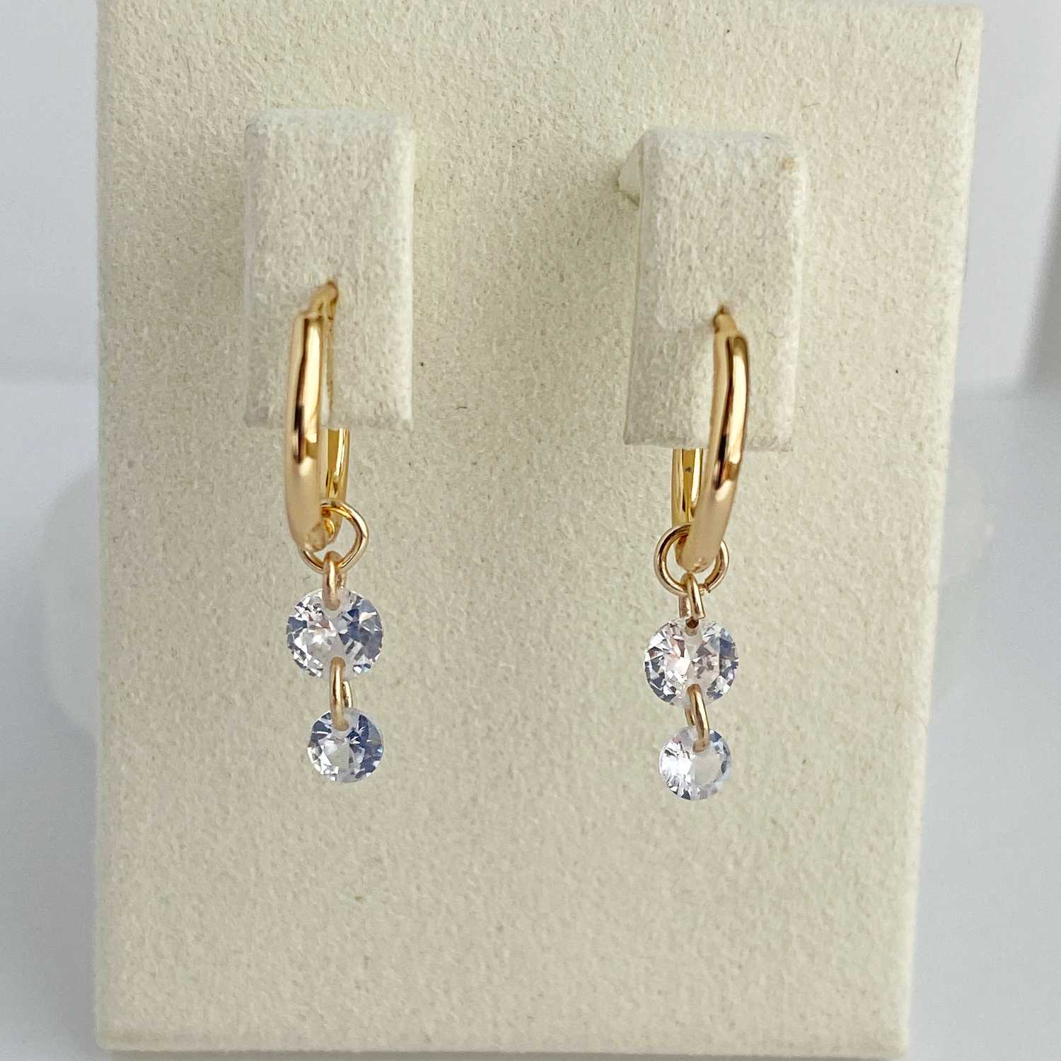 Rising Star Double Diamond Dot Hoop Earrings