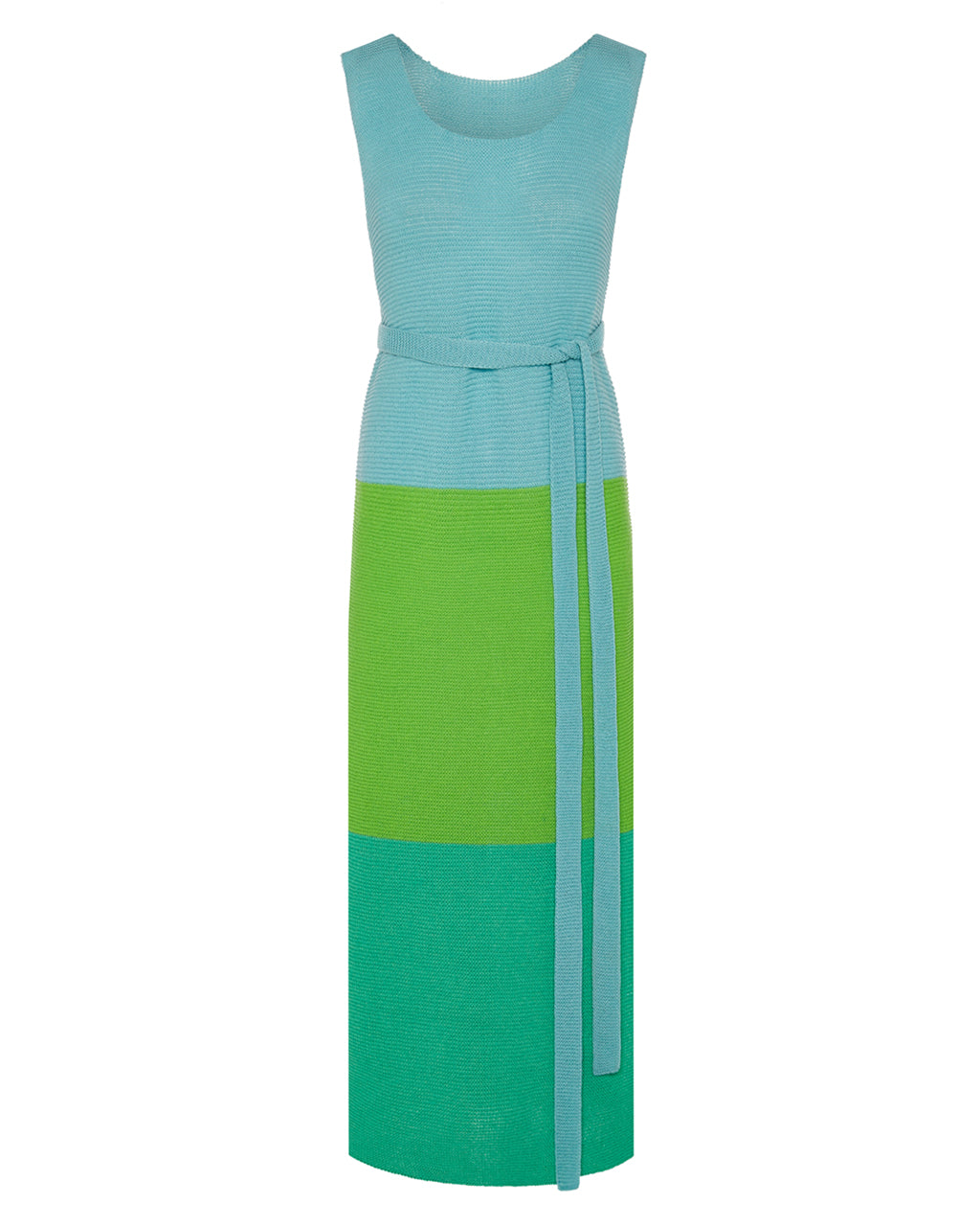 Colour Block Belted Slit Dress Green & Blue