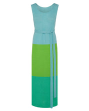 Colour Block Belted Slit Dress Green & Blue