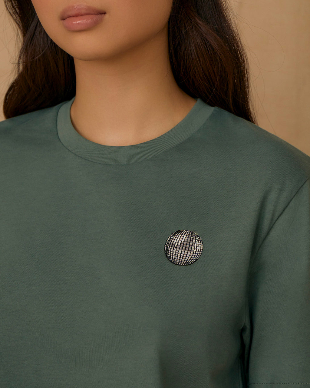 Disco Ball  Embroidered Organic Cotton T-Shirt Green