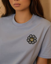 Blue Eyed Flower Upcycled Appliqué T-Shirt Blue