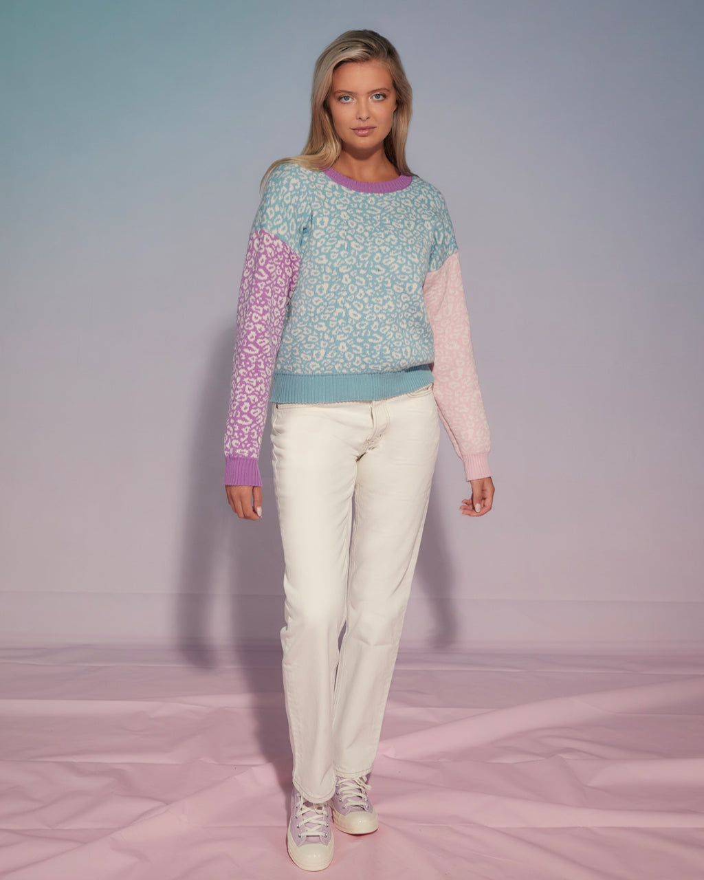 Leopard Knitted Wool & Cashmere Jumper Pastel