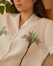 Palm Embroidered Irish Linen Cuban Shirt