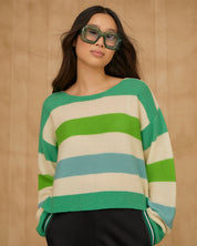 Striped Dropped Shoulder Top Green & Blue