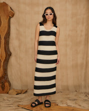 Striped Slit Dress Black & White