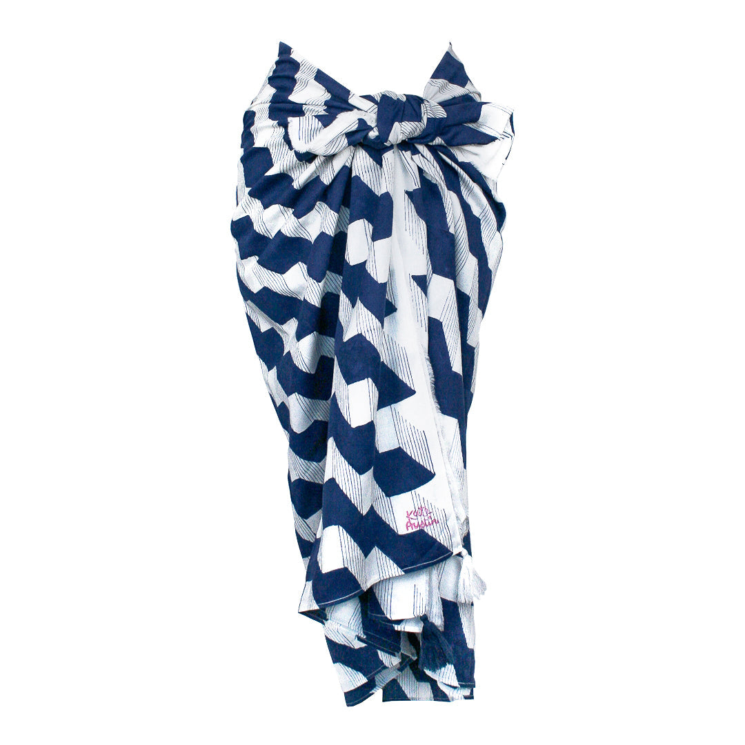 Anni Sarong with Tassels in Navy Zigzag