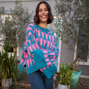 Charlotte Geometric Pattern Wide Sleeve Knit Jumper - Teal