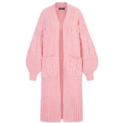 Alex Balloon Sleeve Cable Maxi Cardigan - Pink