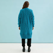 Alex Balloon Sleeve Cable Maxi Cardigan - Teal