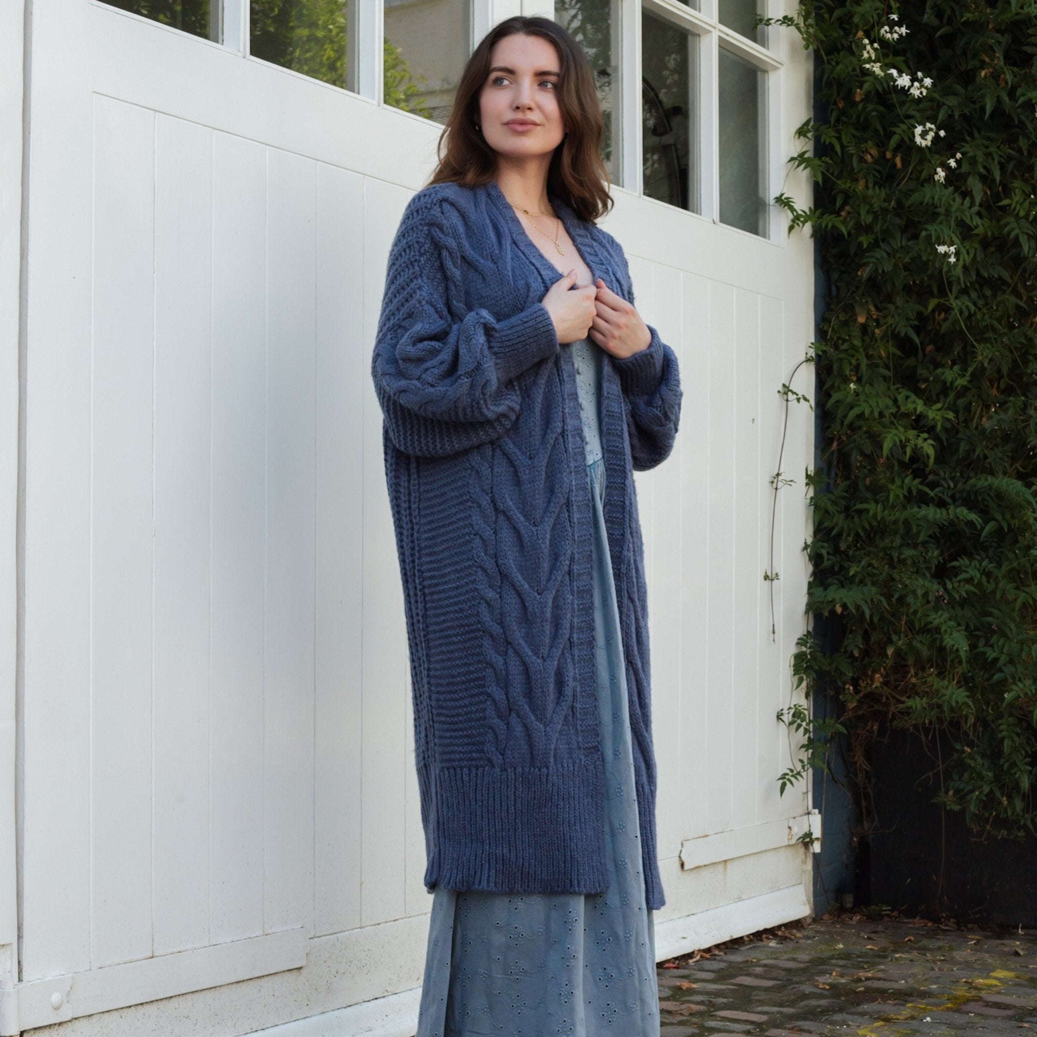 Alex Cable Balloon Sleeve Maxi Cardigan - Denim