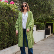 Alex Cable Longline Balloon Sleeve Cardigan - Green