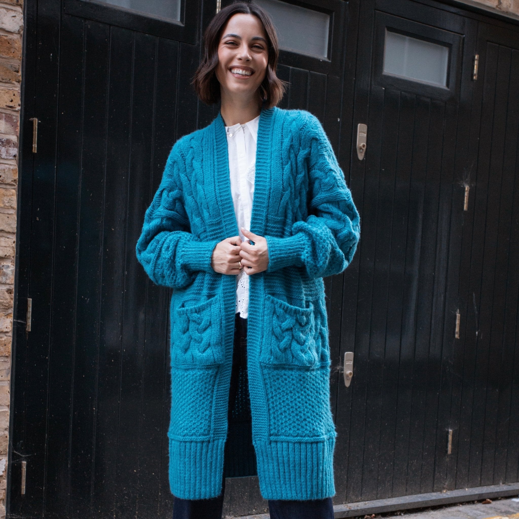 Alex Balloon Sleeve Cable Maxi Cardigan - Teal