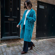 Alex Balloon Sleeve Cable Maxi Cardigan - Teal