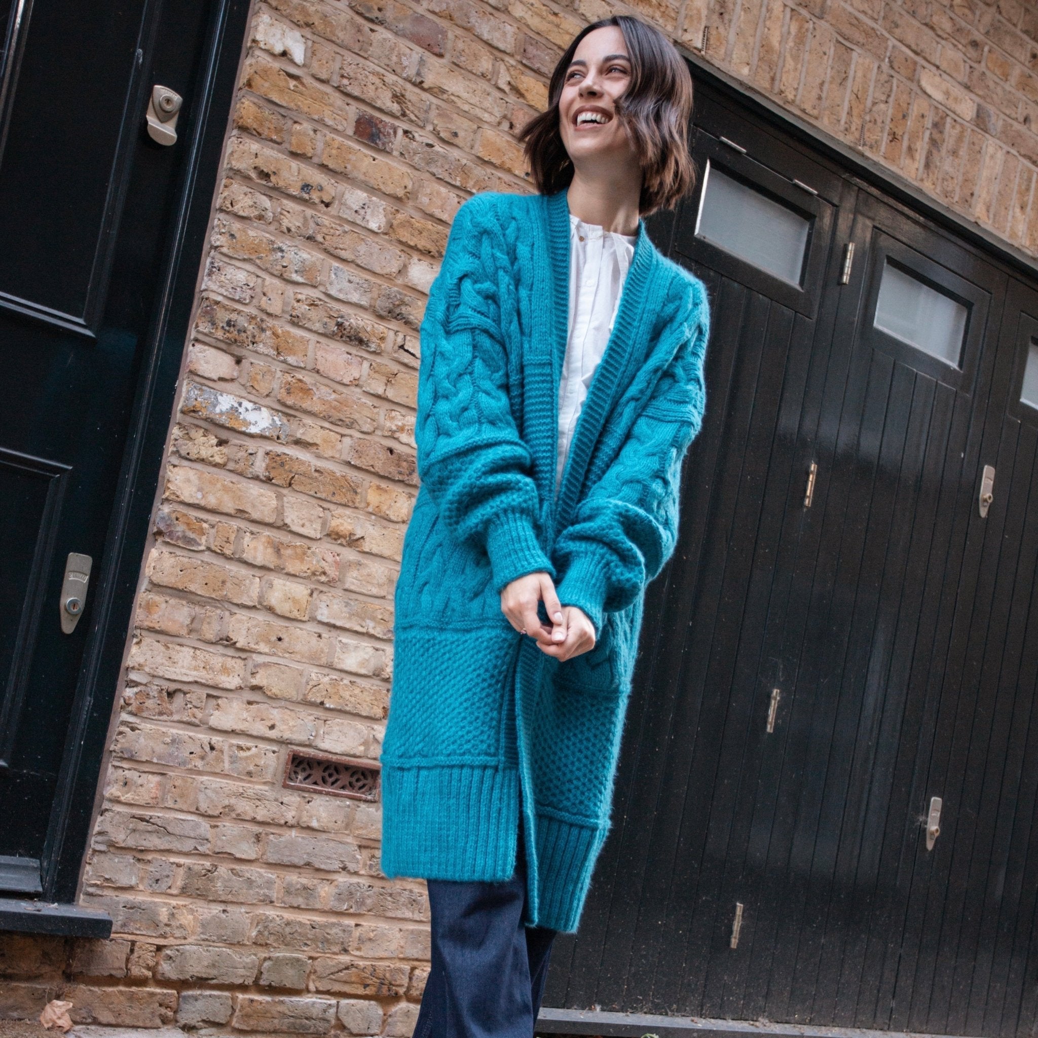 Alex Balloon Sleeve Cable Maxi Cardigan - Teal