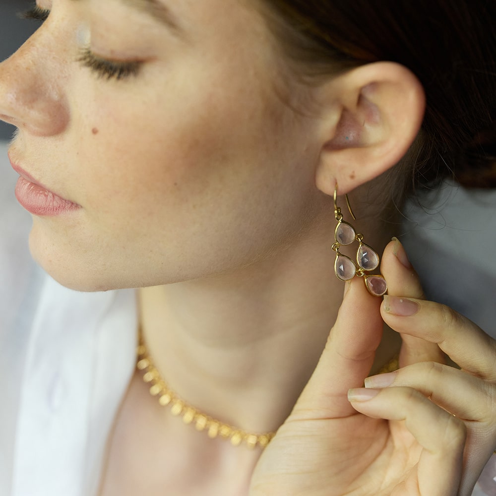 Sophia Pink Quartz Chandelier Earrings