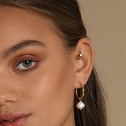 Venus Gold Hoop Earrings With White Pearl Charm
