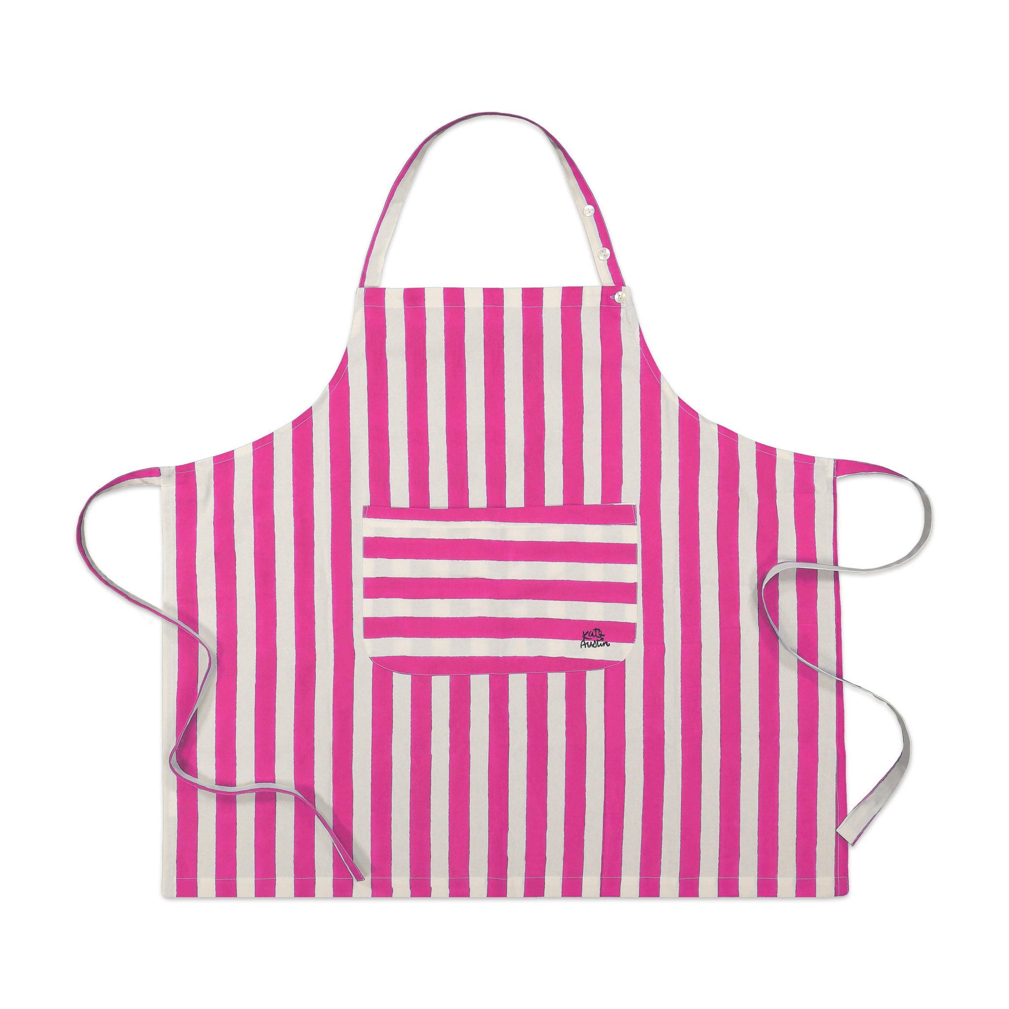 Apron with Front Pocket in Pink White Cabana Stripe