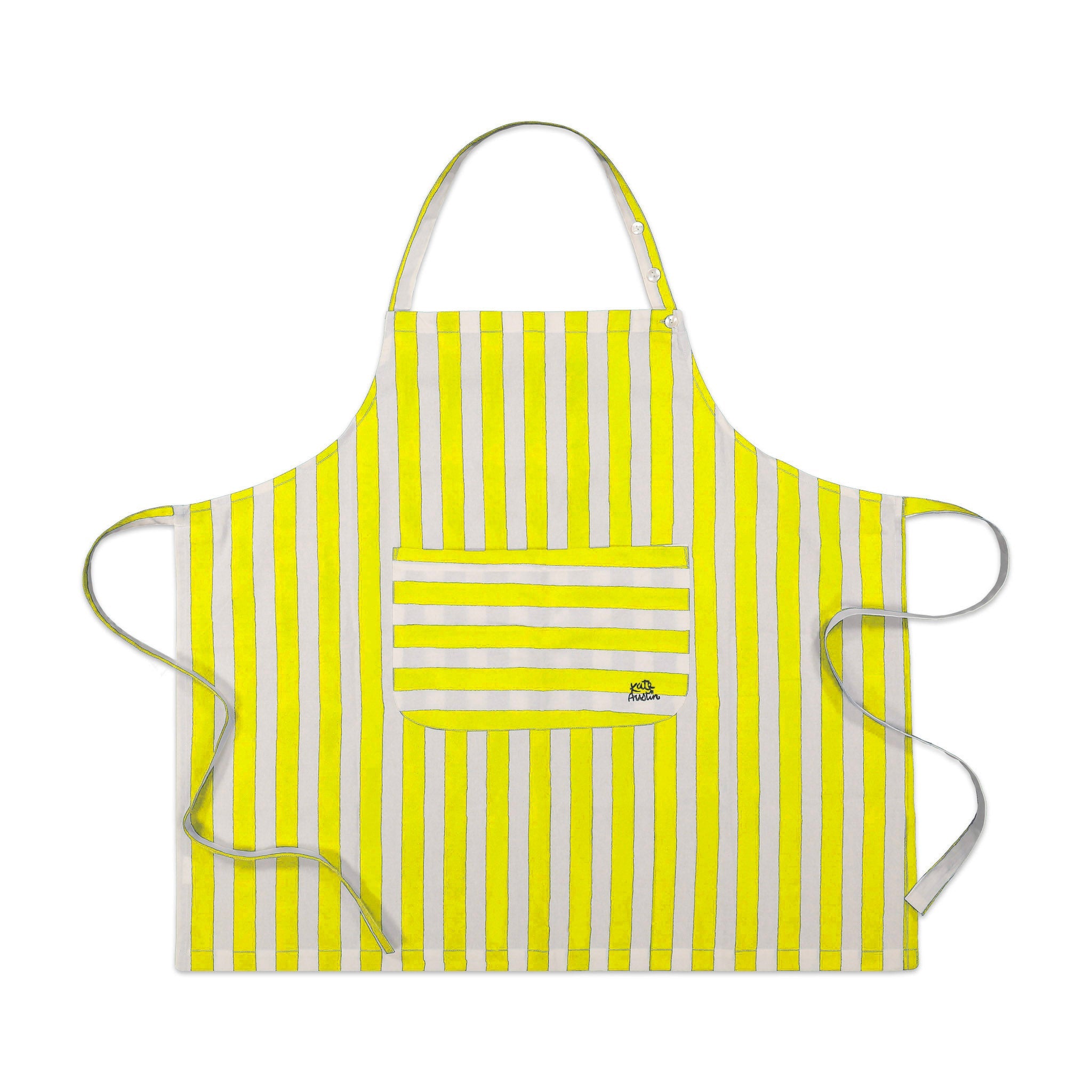 Apron with Front Pocket in Yellow White Cabana Stripe