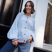 Brigit Pointelle Stitch Balloon Sleeve Cardigan - Blue