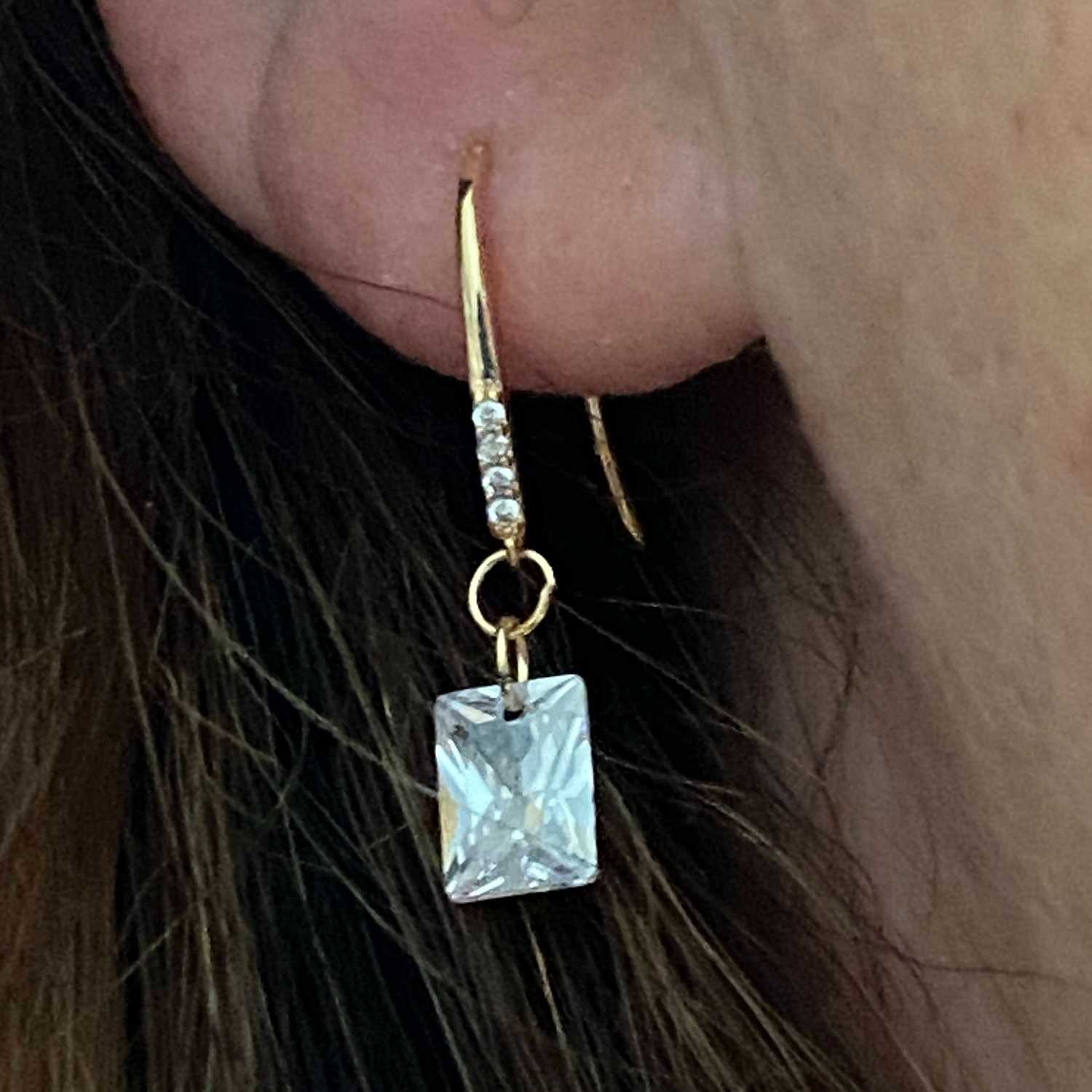 Rising Star Pave Diamond Hook Earrings with Baguette Diamond