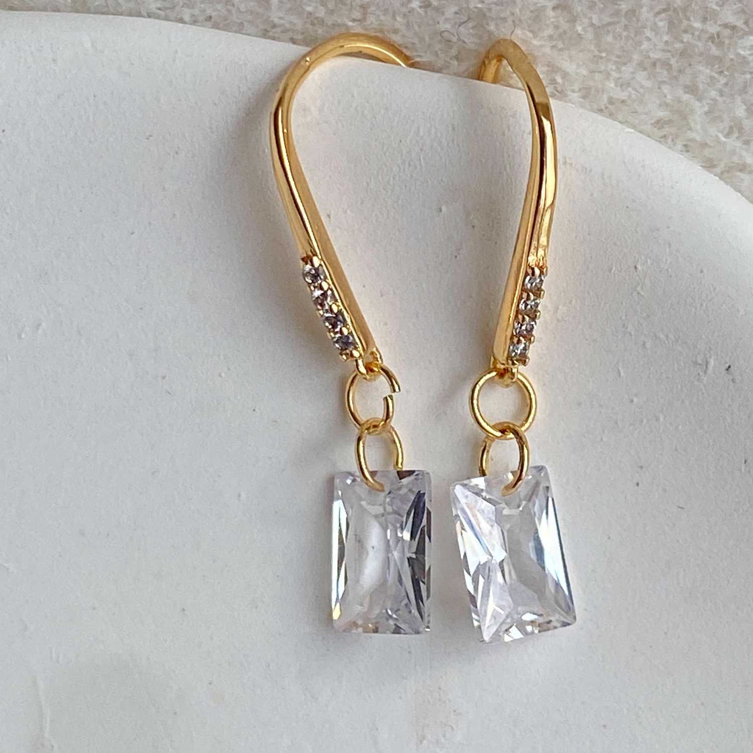 Rising Star Pave Diamond Hook Earrings with Baguette Diamond