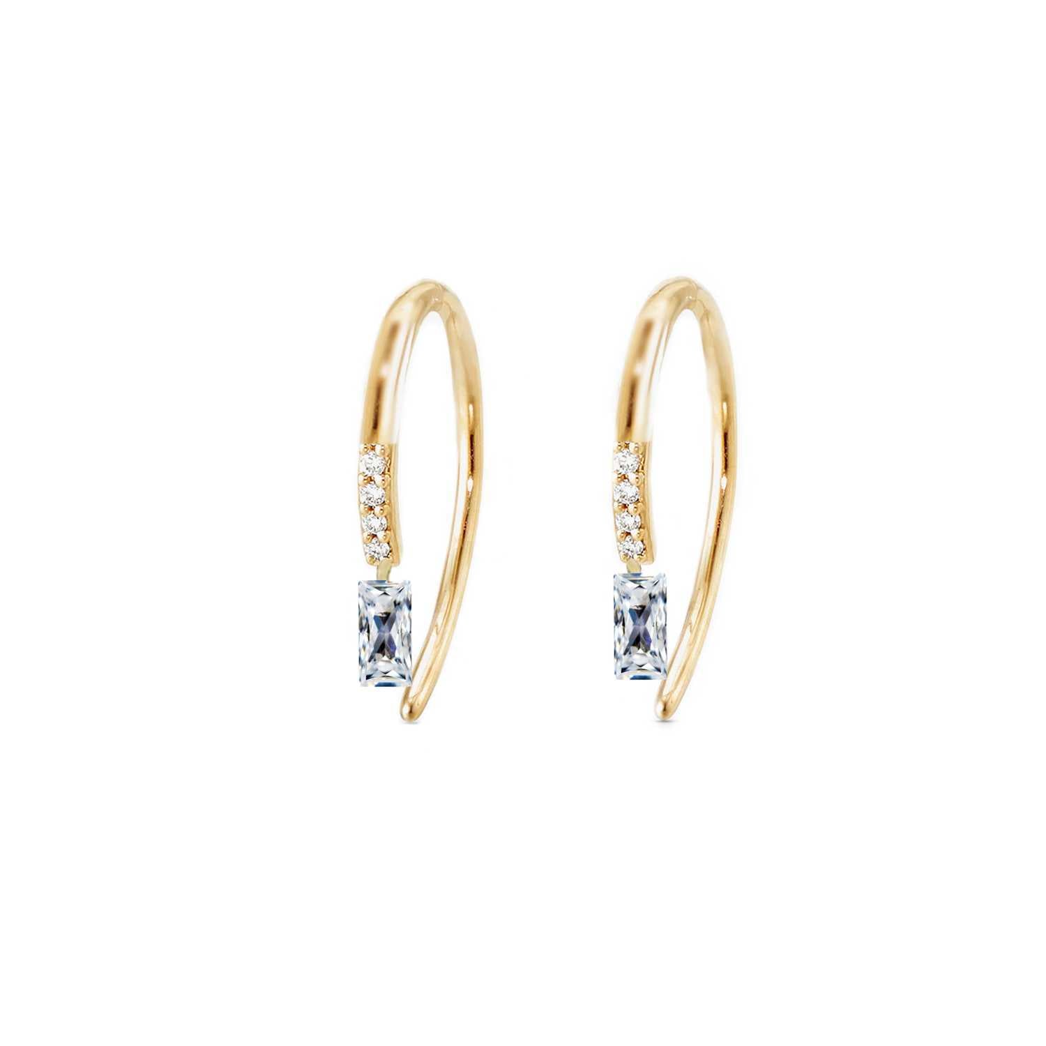 Rising Star Pave Diamond Hook Earrings with Baguette Diamond