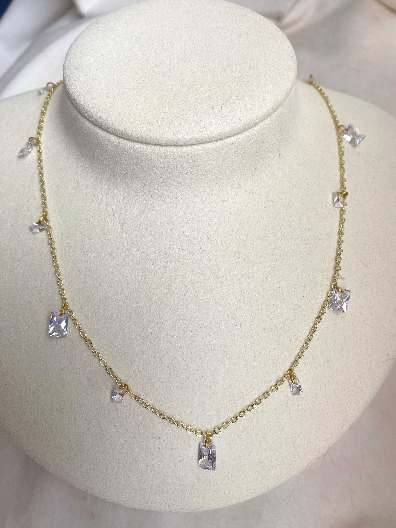 Rising Star Baguette Large and Small Diamond Station Necklace