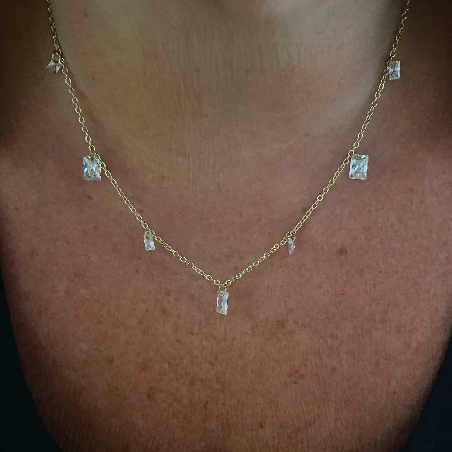 Rising Star Baguette Large and Small Diamond Station Necklace