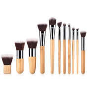 Vegan Makeup Brush Set- Full Set Bamboo and Silver